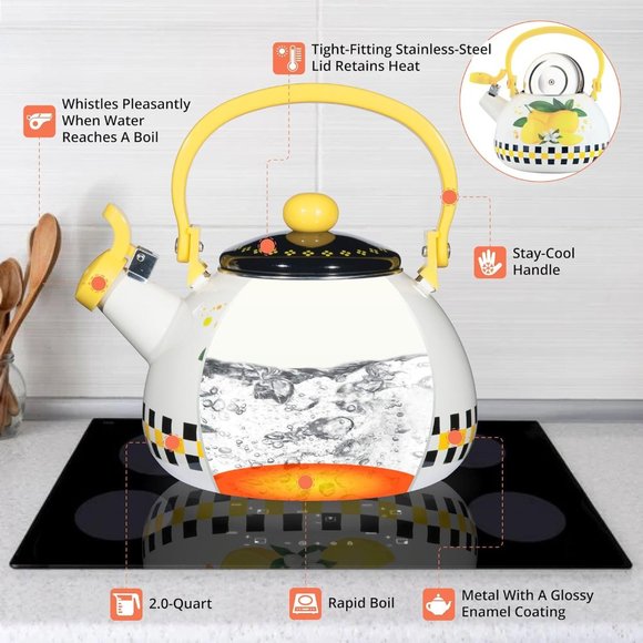 Whistling Tea Kettle for Stove Top Enamel on Steel Teakettle, Supreme Housewares - Picture 3 of 6